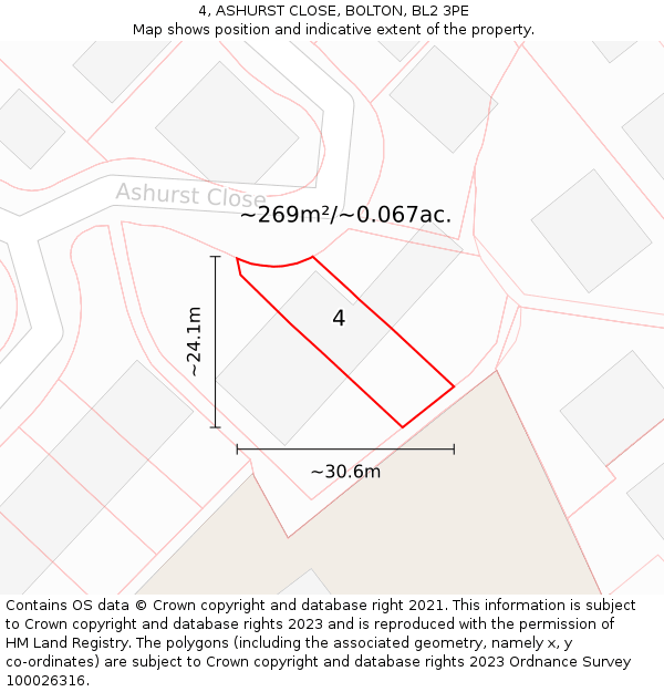 4, ASHURST CLOSE, BOLTON, BL2 3PE: Plot and title map