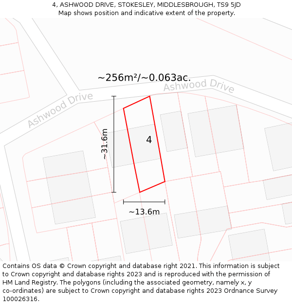4, ASHWOOD DRIVE, STOKESLEY, MIDDLESBROUGH, TS9 5JD: Plot and title map