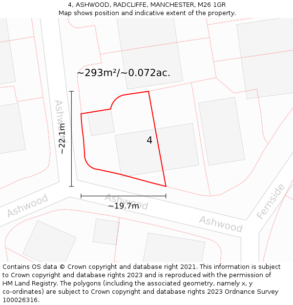 4, ASHWOOD, RADCLIFFE, MANCHESTER, M26 1GR: Plot and title map