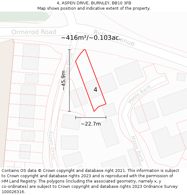 4, ASPEN DRIVE, BURNLEY, BB10 3FB: Plot and title map