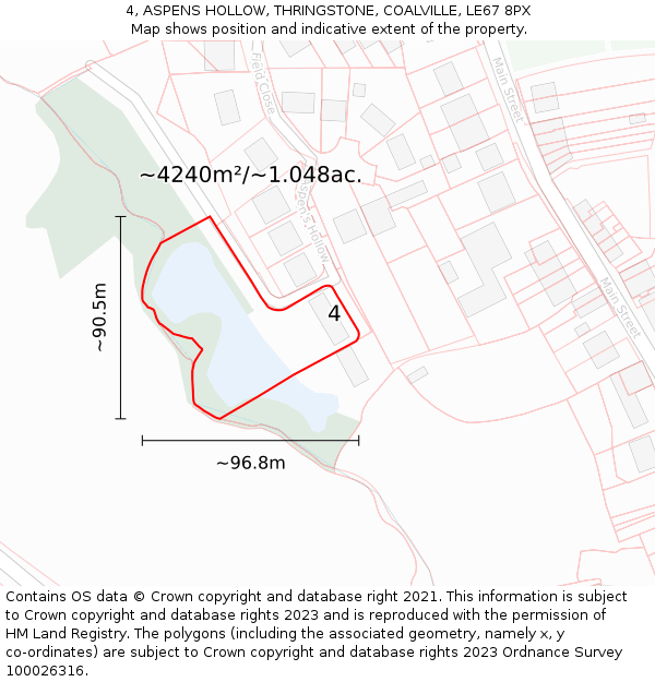 4, ASPENS HOLLOW, THRINGSTONE, COALVILLE, LE67 8PX: Plot and title map