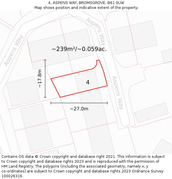 4, ASPENS WAY, BROMSGROVE, B61 0UW: Plot and title map