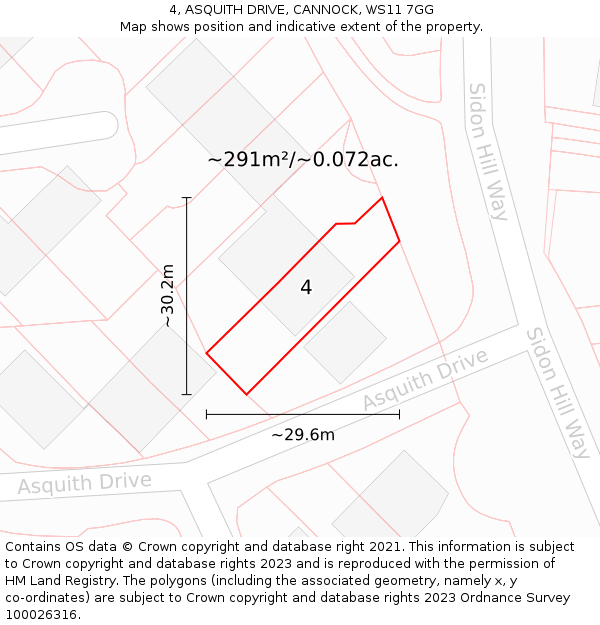 4, ASQUITH DRIVE, CANNOCK, WS11 7GG: Plot and title map