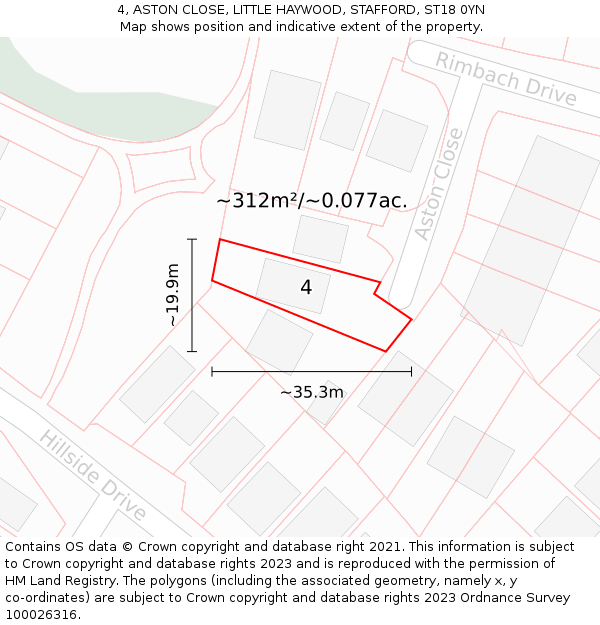 4, ASTON CLOSE, LITTLE HAYWOOD, STAFFORD, ST18 0YN: Plot and title map