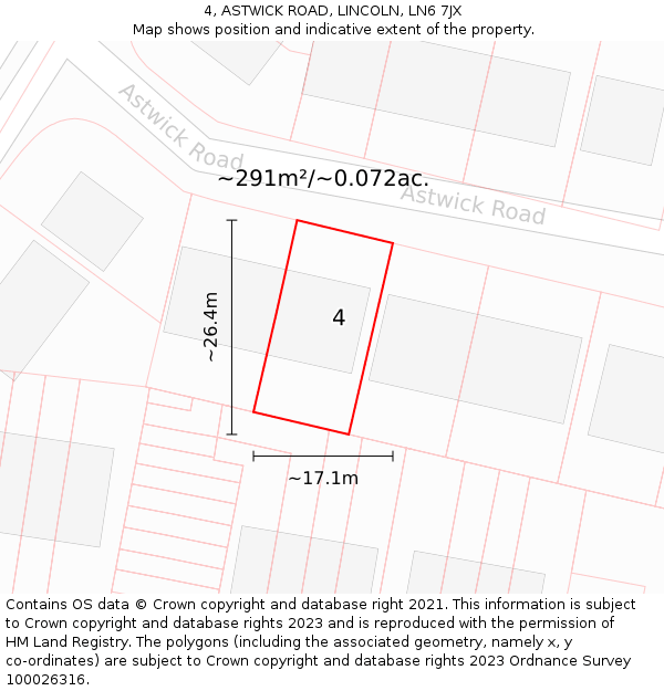 4, ASTWICK ROAD, LINCOLN, LN6 7JX: Plot and title map
