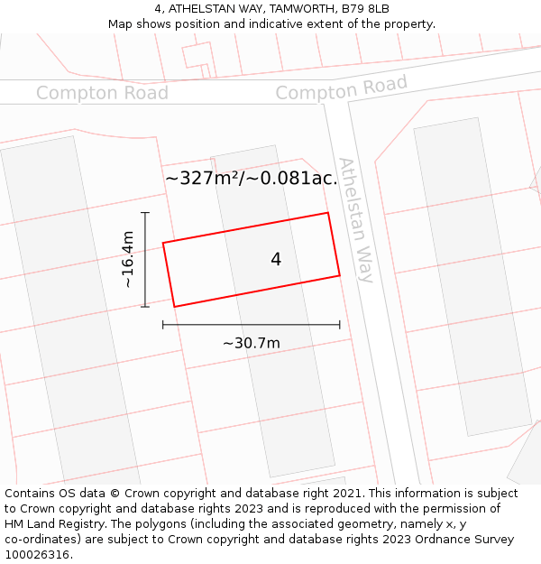 4, ATHELSTAN WAY, TAMWORTH, B79 8LB: Plot and title map