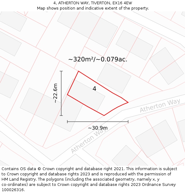 4, ATHERTON WAY, TIVERTON, EX16 4EW: Plot and title map