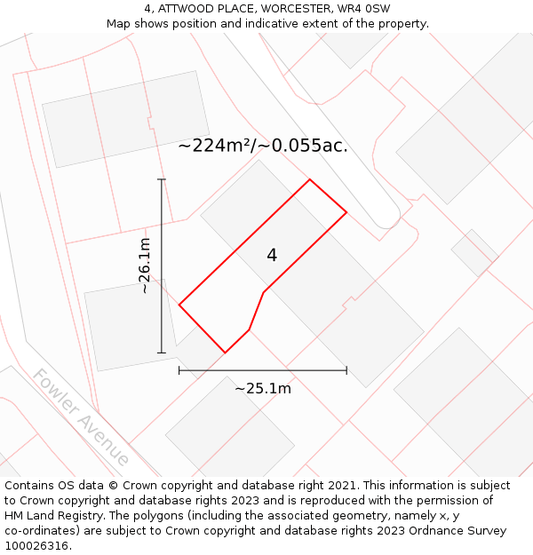 4, ATTWOOD PLACE, WORCESTER, WR4 0SW: Plot and title map
