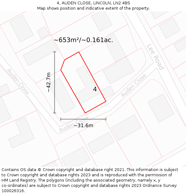 4, AUDEN CLOSE, LINCOLN, LN2 4BS: Plot and title map