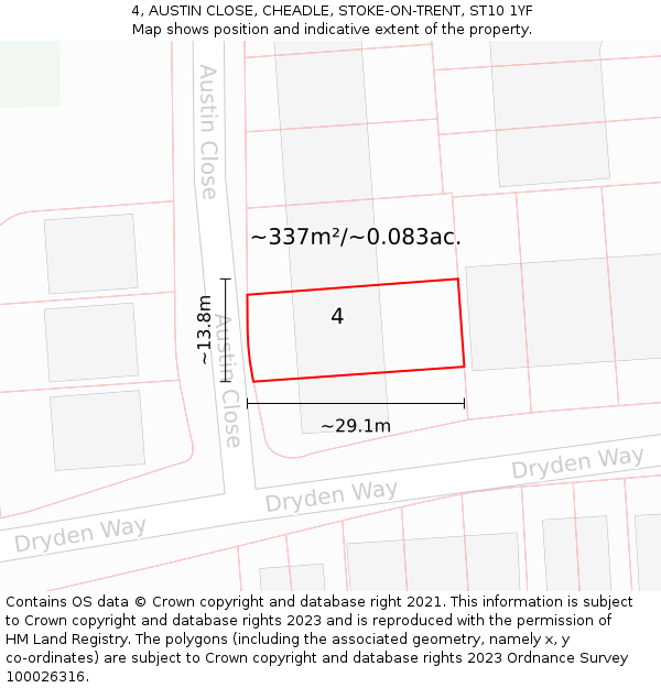 4, AUSTIN CLOSE, CHEADLE, STOKE-ON-TRENT, ST10 1YF: Plot and title map