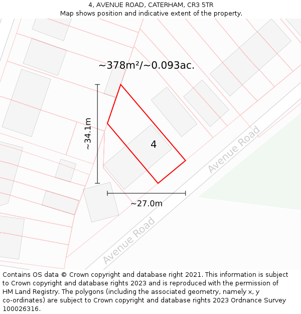 4, AVENUE ROAD, CATERHAM, CR3 5TR: Plot and title map