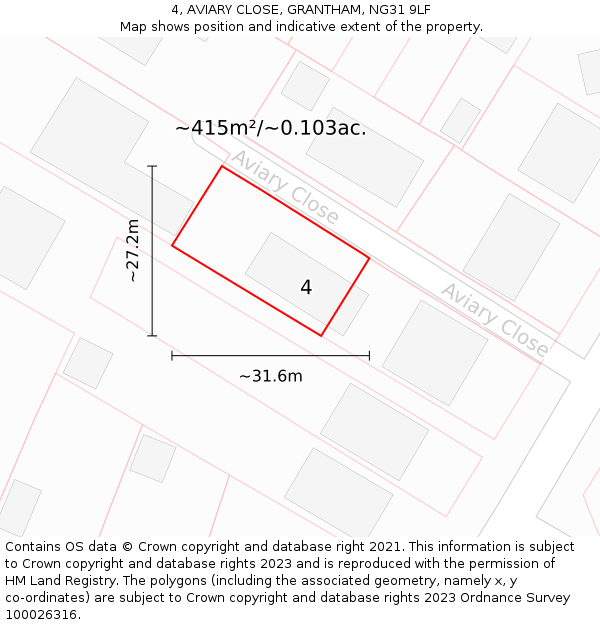 4, AVIARY CLOSE, GRANTHAM, NG31 9LF: Plot and title map