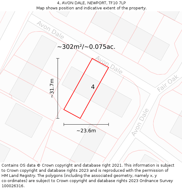 4, AVON DALE, NEWPORT, TF10 7LP: Plot and title map