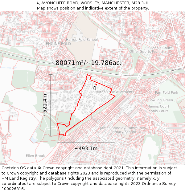 4, AVONCLIFFE ROAD, WORSLEY, MANCHESTER, M28 3UL: Plot and title map