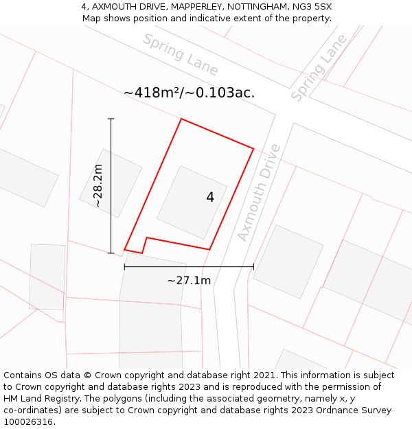 4, AXMOUTH DRIVE, MAPPERLEY, NOTTINGHAM, NG3 5SX: Plot and title map