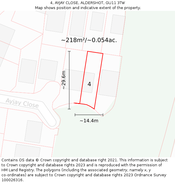 4, AYJAY CLOSE, ALDERSHOT, GU11 3TW: Plot and title map