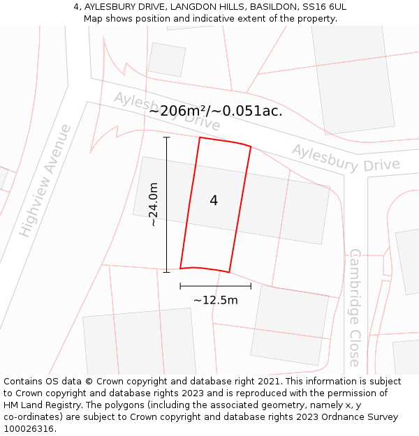 4, AYLESBURY DRIVE, LANGDON HILLS, BASILDON, SS16 6UL: Plot and title map