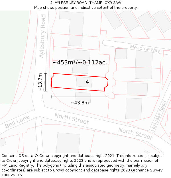 4, AYLESBURY ROAD, THAME, OX9 3AW: Plot and title map