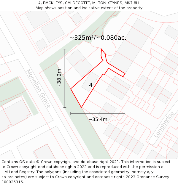 4, BACKLEYS, CALDECOTTE, MILTON KEYNES, MK7 8LL: Plot and title map