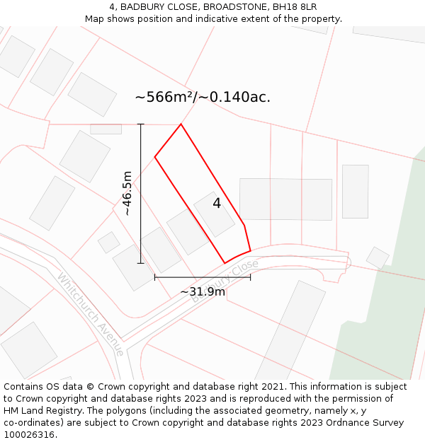 4, BADBURY CLOSE, BROADSTONE, BH18 8LR: Plot and title map