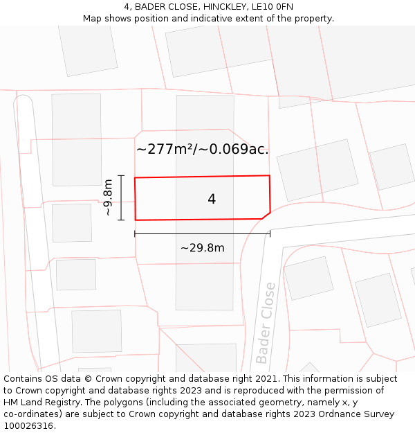 4, BADER CLOSE, HINCKLEY, LE10 0FN: Plot and title map