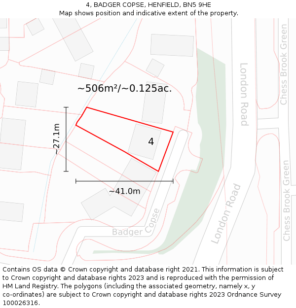 4, BADGER COPSE, HENFIELD, BN5 9HE: Plot and title map