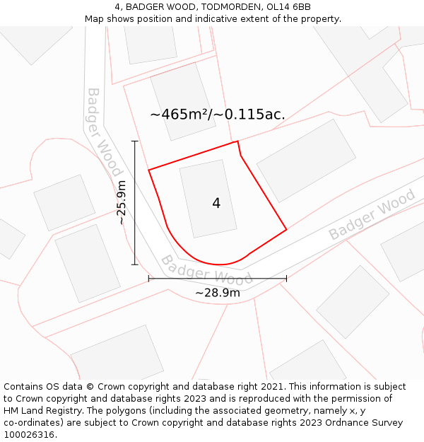 4, BADGER WOOD, TODMORDEN, OL14 6BB: Plot and title map