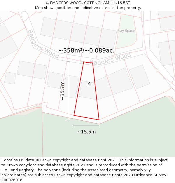 4, BADGERS WOOD, COTTINGHAM, HU16 5ST: Plot and title map