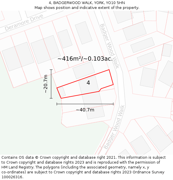 4, BADGERWOOD WALK, YORK, YO10 5HN: Plot and title map