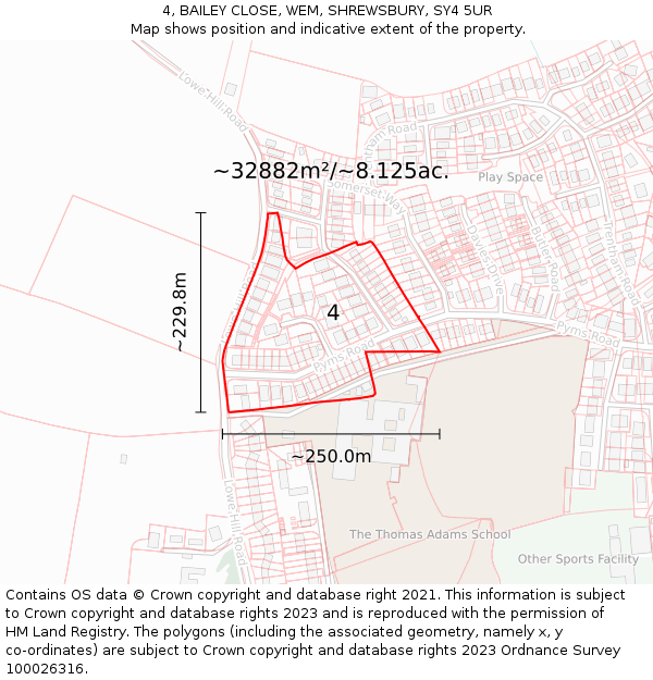 4, BAILEY CLOSE, WEM, SHREWSBURY, SY4 5UR: Plot and title map