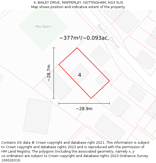 4, BAILEY DRIVE, MAPPERLEY, NOTTINGHAM, NG3 5US: Plot and title map