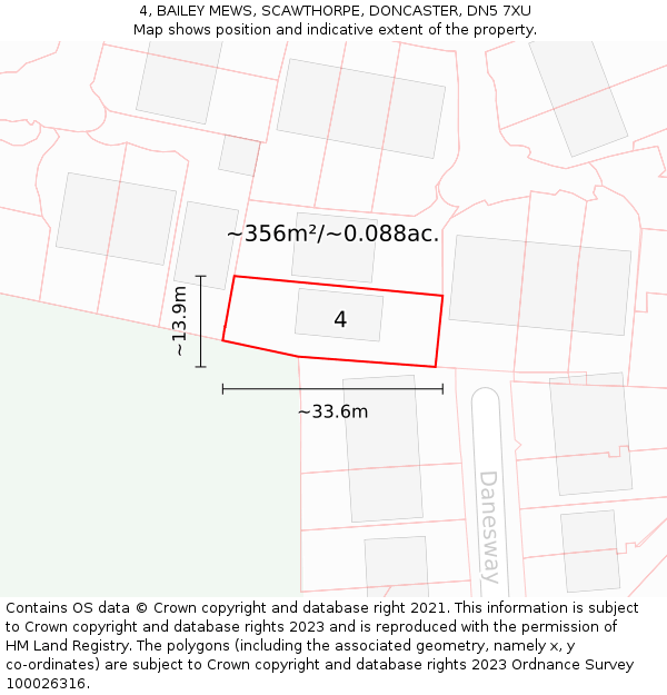 4, BAILEY MEWS, SCAWTHORPE, DONCASTER, DN5 7XU: Plot and title map