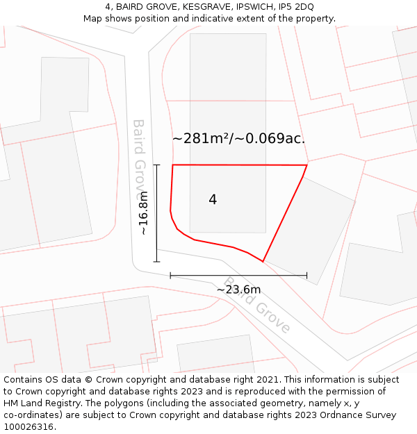 4, BAIRD GROVE, KESGRAVE, IPSWICH, IP5 2DQ: Plot and title map