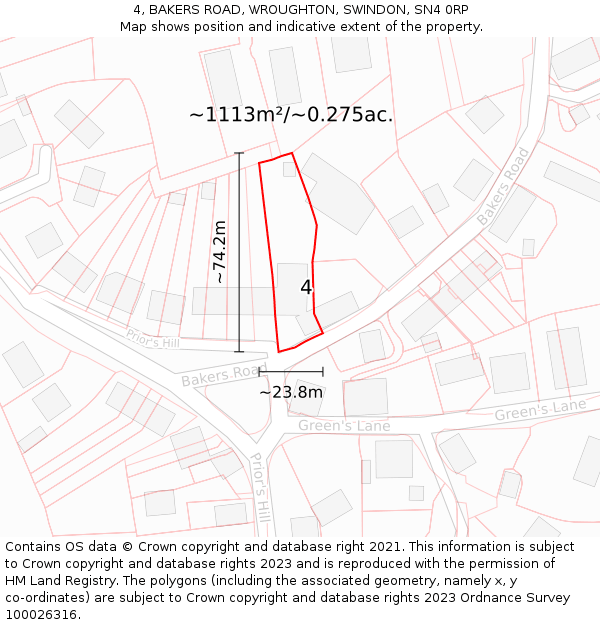 4, BAKERS ROAD, WROUGHTON, SWINDON, SN4 0RP: Plot and title map