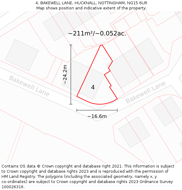 4, BAKEWELL LANE, HUCKNALL, NOTTINGHAM, NG15 6UR: Plot and title map
