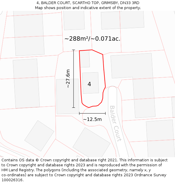 4, BALDER COURT, SCARTHO TOP, GRIMSBY, DN33 3RD: Plot and title map