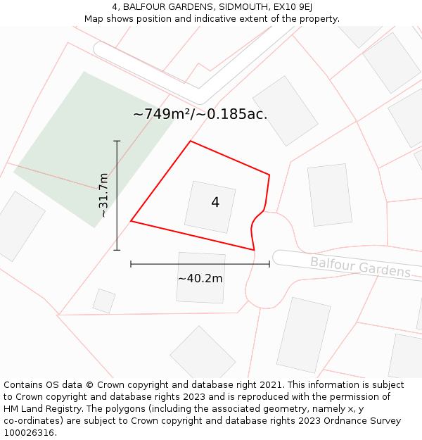 4, BALFOUR GARDENS, SIDMOUTH, EX10 9EJ: Plot and title map