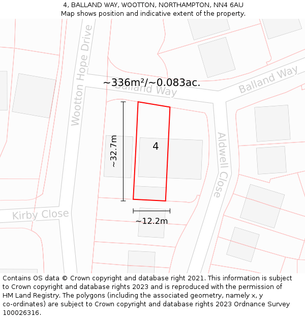 4, BALLAND WAY, WOOTTON, NORTHAMPTON, NN4 6AU: Plot and title map