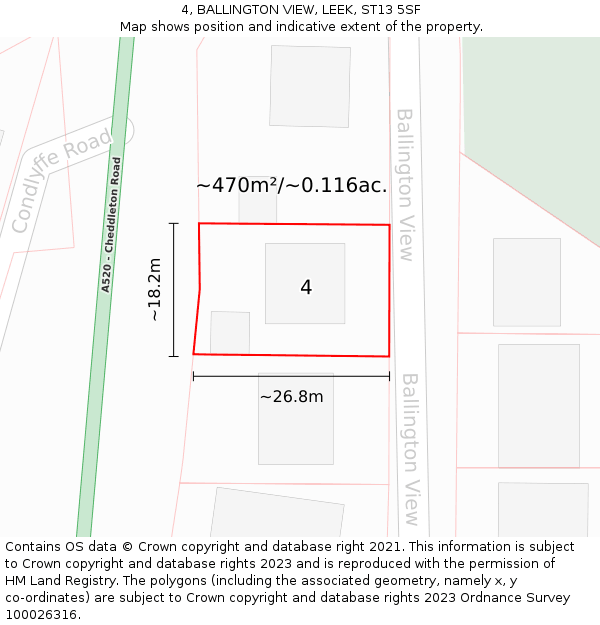 4, BALLINGTON VIEW, LEEK, ST13 5SF: Plot and title map