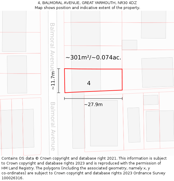 4, BALMORAL AVENUE, GREAT YARMOUTH, NR30 4DZ: Plot and title map