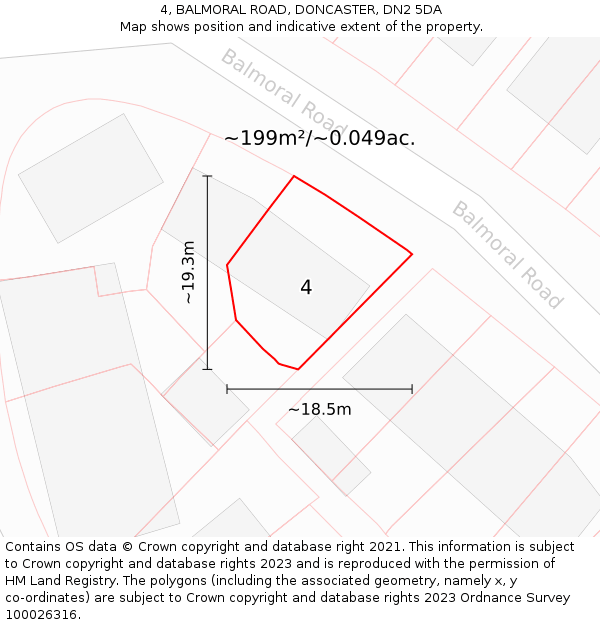 4, BALMORAL ROAD, DONCASTER, DN2 5DA: Plot and title map