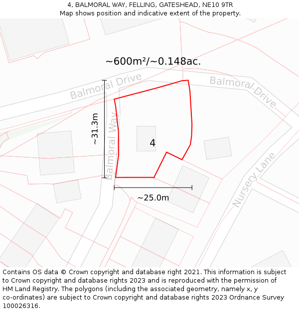 4, BALMORAL WAY, FELLING, GATESHEAD, NE10 9TR: Plot and title map