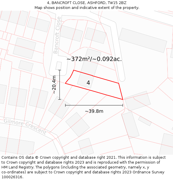 4, BANCROFT CLOSE, ASHFORD, TW15 2BZ: Plot and title map