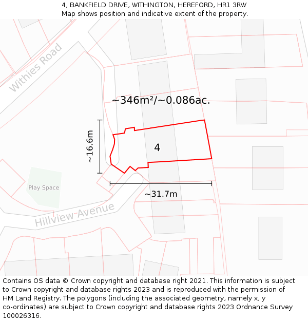 4, BANKFIELD DRIVE, WITHINGTON, HEREFORD, HR1 3RW: Plot and title map