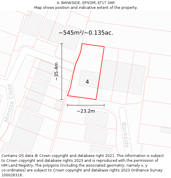 4, BANKSIDE, EPSOM, KT17 3AR: Plot and title map