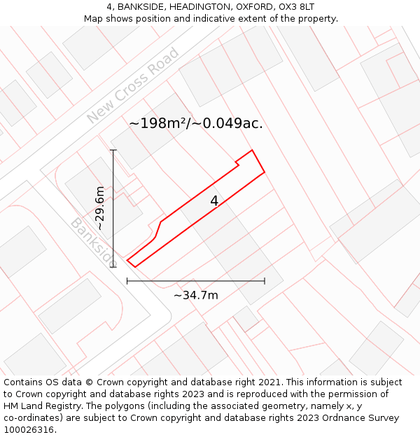 4, BANKSIDE, HEADINGTON, OXFORD, OX3 8LT: Plot and title map