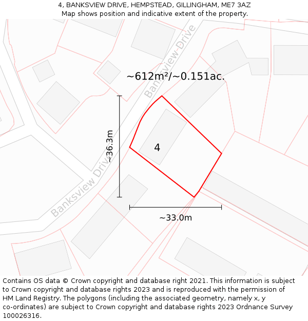 4, BANKSVIEW DRIVE, HEMPSTEAD, GILLINGHAM, ME7 3AZ: Plot and title map