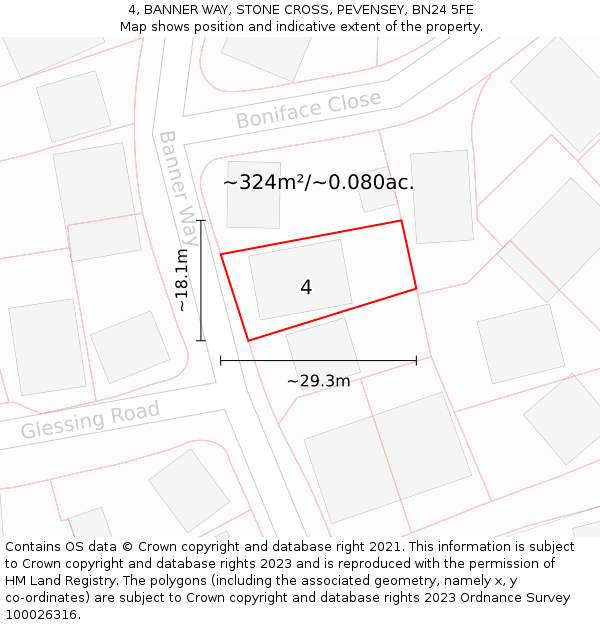 4, BANNER WAY, STONE CROSS, PEVENSEY, BN24 5FE: Plot and title map