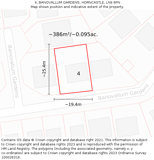 4, BANOVALLUM GARDENS, HORNCASTLE, LN9 6PN: Plot and title map