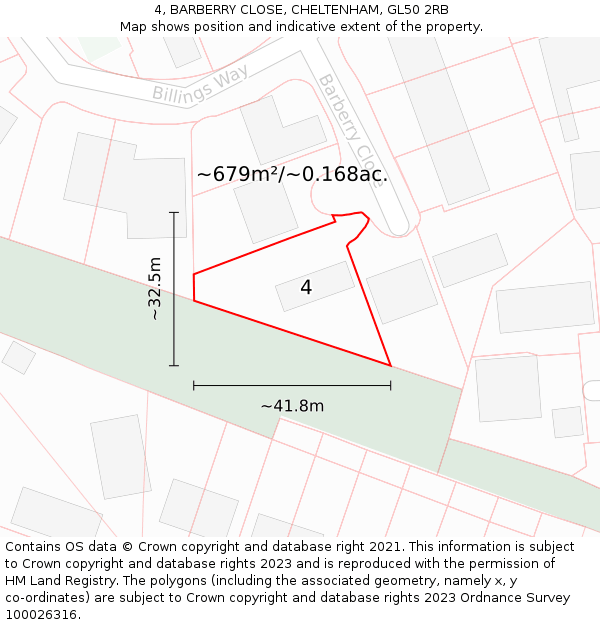 4, BARBERRY CLOSE, CHELTENHAM, GL50 2RB: Plot and title map